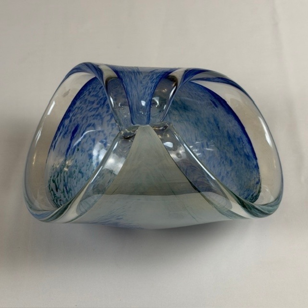 Vetro Dei Maestri Di Murano Italian Art Glass Handkerchief Bowl Blue Swirl Italy